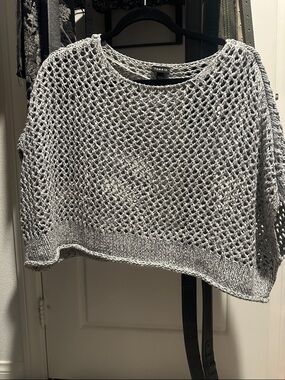torrid Light Gray Open-Weave Cropped Sweater